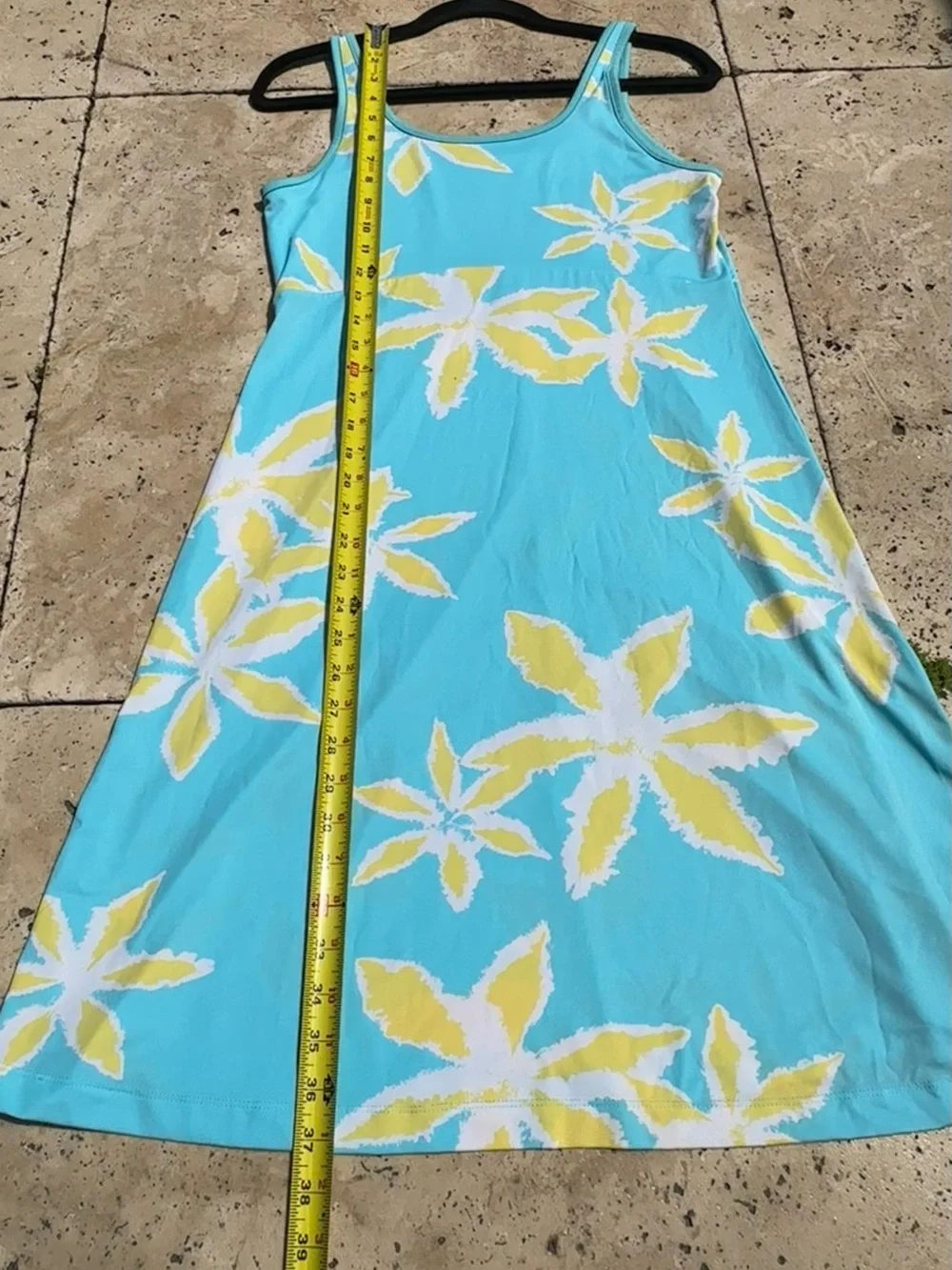 Columbia PFG Sleeveless Large Print Floral Aqua Yellow & White Dress - Size MED - Picture 2 of 9